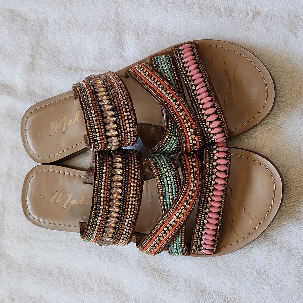 Matisse Leather Korbin Multicolored Beaded Slide Sandals Size 9